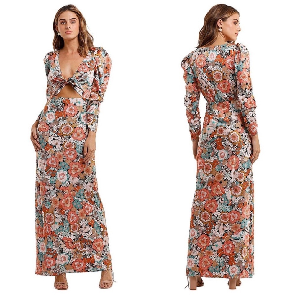 For Love & Lemons Polly Maxi Cut Out Front Tie Dress Size XS